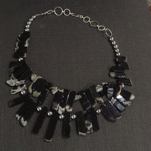 Natural stone necklace with silver beads